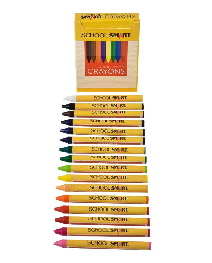 School Smart Crayons, Standard Size, Assorted Colors, Set of 16 245949